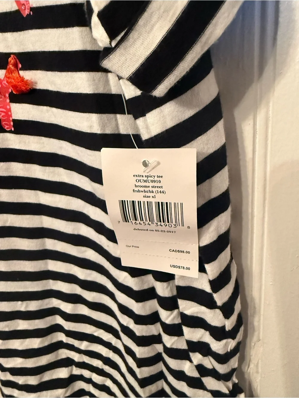 NWT Kate Spade Broome Street “Extra Spicy” XL Striped Tshirt